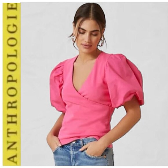 Anthropologie Pink Ruffled Puff Sleeve Blouse Size 3X - Picture 1 of 14